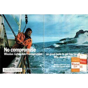1980 Winston Lights Cigarettes 2pg Vintage Print Ad Fisherman Trawler Wall Art